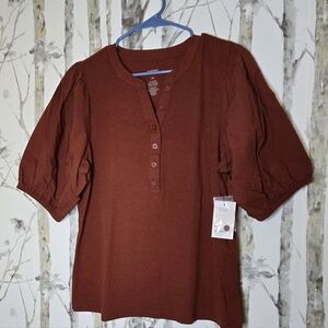 Women's Sonoma Goods For Life Ribbed Puff Sleeve Henley XL